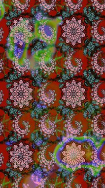 Çiçek desenli eskiz, yaz çiçekleri. Kahverengi ve yeşil renkli çiçekler. Renkli Bahar Teması eskiz kalıbı. Düz Çiçek Elementleri Tasarımı.