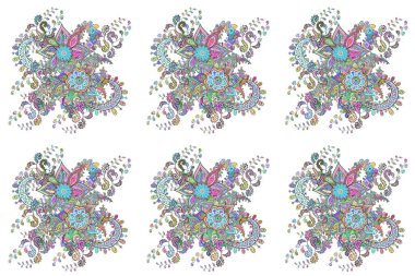 Beyaz, mavi ve nötr renklerde çiçekler. Renkli Bahar Temalı Kusursuz Arkaplan. Düz Çiçek Elementleri Tasarımı. Sevimli çiçek deseni.