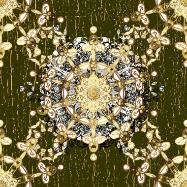 Kusursuz klasik raster altın desenli. Geleneksel oryantasyon süsü. Kahverengi ve beyaz renklerde altın elementlerle kusursuz desen. Klasik vintage arkaplan.