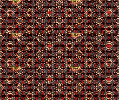 Siyah ve kırmızı renkte etnik çiçeklerle süslenmiş zarif bir eskiz şekli. Asya Tekstil 'inde Raster Çiçek İllüstrasyonu.