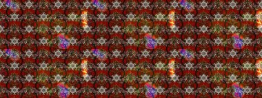 Renkli süs kenarı. Kahverengi ve kırmızı renklerde. Hint süsü. Çiçek duvar kağıdı. Raster illüstrasyonu. Çizim deseni.