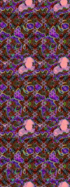 Renkli Bahar Teması eskiz kalıbı. Asya tekstil tarzında. Raster illüstrasyonu. Düz Çiçek Elementleri Tasarımı. Çiçek desenli çizim. Kahverengi ve kırmızı renkte çiçekler.