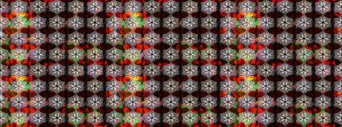 Soyut etnik raster çizim kalıbı. Arkaplan dokusu, duvar kağıdı, siyah ve kahverengi renkli çiçek teması. Kabile sanatı boho baskısı, klasik çiçek arkaplanı.