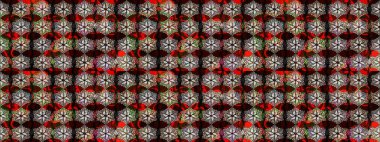 Çiçek desenli eskiz. Kahverengi ve siyah renkli çiçekler. Tişört baskısı için çiçek boyama rasteriName.