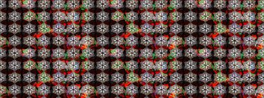 Siyah ve kahverengi renkte çiçekler. Çiçekli karalama şeklinde Raster çiçek deseni. Nazik, narin çiçek arkaplanı.