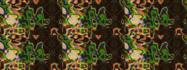 El çizimi çiçekli soyut çizim kalıbı. Kahverengi ve yeşil renkli çiçekler. Raster illüstrasyonu.