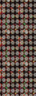 Tekstil için suluboya eskiz deseni. Şirin çiçekli, desenli, siyah ve kahverengi renkli bir eskiz deseni. El çizimi çiçek çizimi deseni (fayans)).