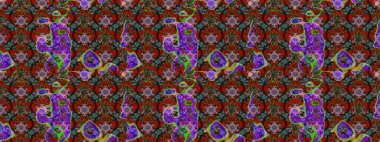 Kahverengi ve kırmızı renklerde. Raster illüstrasyonu. Çiçek buketleriyle klasik tarzda eskiz deseni.