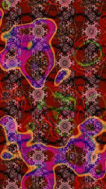 Çiçek desenli raster, kahverengi ve kırmızı çizgi grafik desenli soyut raster arkaplan. Modern stil dokusu.