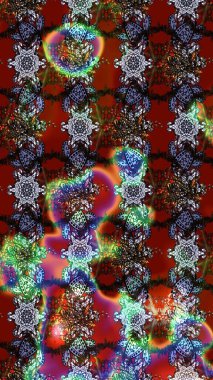 Ağaç dallı bahar çiçekleri ile desen, kırmızı ve kahverengi renkler ile çiçek silueti. Raster deseni.