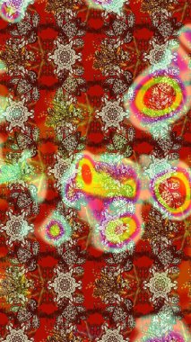 Renkli Bahar Teması eskiz kalıbı. Kahverengi ve kırmızı renkte çiçekler. Raster illüstrasyonu. Düz Çiçek Elementleri Tasarımı. Çiçekli çiçek deseni, suluboya..