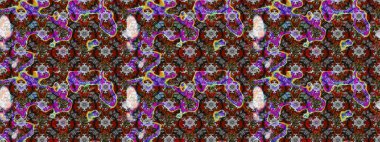 Gri ve kahverengi renkli etnik çiçekli zarif eskiz deseni. Asya Tekstil 'inde Raster Çiçek İllüstrasyonu.