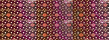 Küçük çiçekteki sevimli çiçek deseni. Kahverengi ve mor renkte çiçekler.