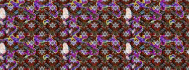 Gri ve kahverengi renkli etnik çiçekli zarif eskiz deseni. Asya Tekstil 'inde Raster Çiçek İllüstrasyonu.