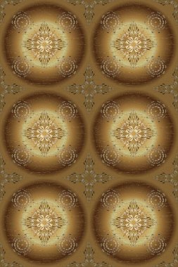 Doğu tarzı arabesk. Hassas altın deseni açın. Raster illüstrasyonu. Kusursuz altın desenli bukleler. Parlak dantel, stilize çiçekler, şal desenli. Hoş renklerde, altın elementlerle kusursuz desen