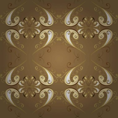 Geleneksel oryantasyon süsü. Kusursuz klasik raster altın desenli. Kahverengi ve beyaz renklerde altın elementlerle kusursuz desen. Klasik vintage arkaplan.