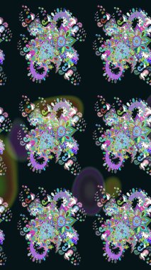 Gri ve mavi renkte çiçekler. Raster illüstrasyonunda çiçek deseni çizimi.