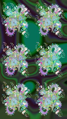 Moda baskıları için zarif bir şablon. Halk tarzı. Parlak renkli çiçekleri ve yeşil ve gri renkte yaprakları olan harika bir çiçek deseni. Modern çiçek arkaplanı.