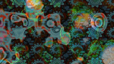 Mavi ve yeşil renkli çiçekler. Çiçekli karalama şeklinde Raster çiçek deseni. Yumuşak, yaz çiçekli arka plan.