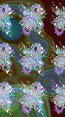 Raster suluboya çiçek deseni, narin çiçekler, yeşil ve mavi çiçekler, tebrik kartı şablonu. Güzel kumaş deseni.