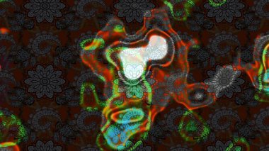 Raster deseni. Soyut çiçek çizim kalıbı arka planı. Raster illüstrasyonu. Gri ve kahverengi renklerde. Küçük çiçekte sevimli çiçek deseni var..