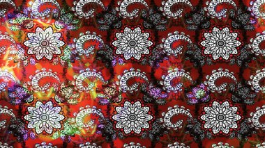 Kabile sanatı boho baskısı, klasik çiçek arkaplanı. Arkaplan dokusu, duvar kağıdı, gri ve kırmızı renkli çiçek teması. Soyut etnik raster çizim kalıbı.