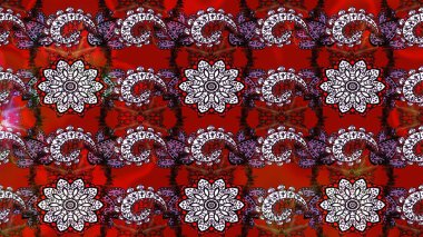 Kabile sanatı boho baskısı, klasik çiçek arkaplanı. Soyut etnik raster çizim kalıbı. Arkaplan dokusu, duvar kağıdı, kırmızı ve kahverengi renkli çiçek teması.