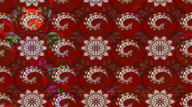 Modern stil dokusu. Çiçek desenli raster, kırmızı ve kahverengi çizgi grafik deseni soyut raster arkaplan.