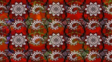 Raster illüstrasyonundaki çiçek desenli çizim. Kahverengi ve kırmızı renkte çiçekler.