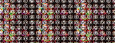 Asya tekstil tarzında. Siyah ve kahverengi renkte çiçekler. Çiçek desenli çizim. Raster illüstrasyonu. Raster illüstrasyonu.