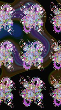 Yumuşak, bahar çiçekleri siyah ve kahverengi renklerde. Yaprak ve çiçeklerin suluboya resimleri, siyah ve kahverengi renkler üzerine çizimler. Raster illüstrasyonu.