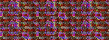 Çizim çiçek deseni duvar kâğıdı olarak kullanılabilir. Raster illüstrasyonu. Gri ve kırmızı renkte çiçekler.