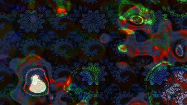 On black and blue colors. Raster illustration. 3d flowers, sketch.