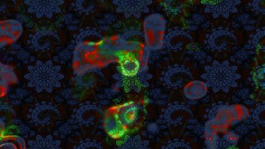 Sketch. Cute floral elements. Raster illustration. Flowers on black and blue colors.