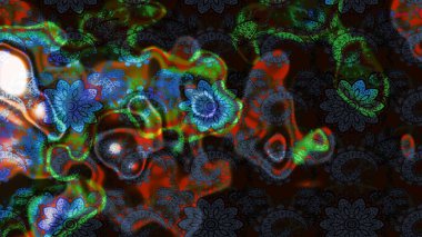 Gri ve siyah renkte etnik çiçeklerle süslenmiş zarif bir eskiz şekli. Asya Tekstil 'inde Raster Çiçek İllüstrasyonu.