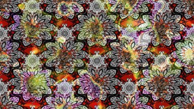 Nakış desenli çiçek deseni. Parmak izi, kumaş, duvar kâğıdı, tekstil için raster dokusu. Renkli grunge soyut arkaplanı Cologray ve nötr çiçeklerle zenginleştirir.