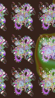 Çiçek kompozisyonu, el boyası, hassas şablon. Üst manzara, yumuşak stil. Sevgililer günü ve tebrik kartı konsepti için şık bir davetiye. Mor ve yeşil renkte manzaralı çiçek deseni.