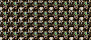 Antika altın tekrarlanabilir duvar kağıdı. Altın element beyaz ve siyah renklerde. Raster. Damask pürüzsüz yineleme kalıbı. Barok tarzında altın çiçekli süs..