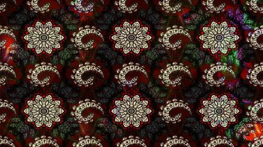 Raster illüstrasyonu. Yumuşak, bahar çiçekleri siyah ve kahverengi renklerde. Raster deseni. Patlayan çiçekler soyut yerleştirilmiş.