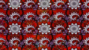 Raster Güzel kumaş deseni. Raster suluboya deseni, narin çiçekler, kırmızı ve kahverengi çiçekler, tebrik kartı şablonu..