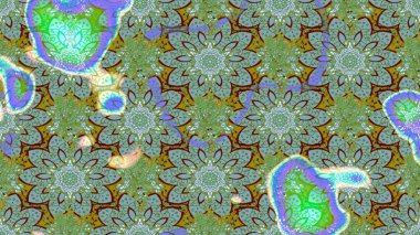 Raster illüstrasyonu. Yeşil ve mavi renkte çiçekler. Asya tekstil tarzında. Raster illüstrasyonu. Çiçek desenini çiz.