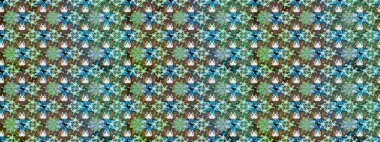 Raster - stok. Suluboya, elle çizilmiş. Vadinin yeşil ve mavi renkli çiçekleri. Taslak arkaplan deseni.