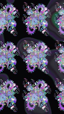 Raster illüstrasyonundaki çiçek desenli çizim. Renkli Bahar Teması eskiz kalıbı. Düz Çiçek Elementleri Tasarımı. Süslü kumaş deseni.