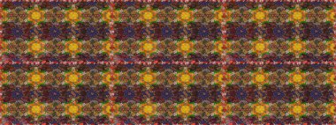 Kumaş, tekstil, duvar kağıdı baskısı için. Eski usul. Renkli desenli eskiz deseni, kahverengi ve yeşil çiçekler ve dekoratif elementler. Eskiz geçmişi. Raster illüstrasyonu.