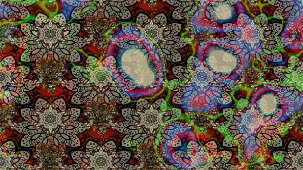 Halk tarzı. Parlak renkli çiçekleri ve gri ve kahverengi renkte yaprakları olan harika bir çiçek deseni. Modern çiçek arkaplanı. Moda baskıları için zarif bir şablon.