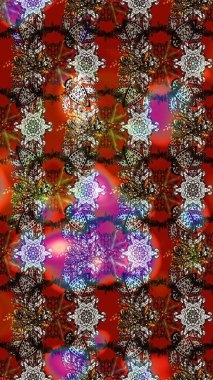 Varicolobrown ve Red Raster çizimi. Bir sürü kahverengi ve kırmızı soyut çiçekli tropik eskiz deseni. Küçük çiçekte sevimli çiçek deseni var..