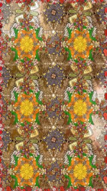 Kahverengi ve bej renkli çiçekler. Raster illüstrasyonu. Çizim çiçek deseni duvar kağıdı için kullanılabilir.