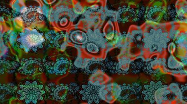 Kahverengi ve mavi renkli çiçekler. Gömlek, arka plan modelini çiz. Tropik çiçekler.