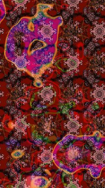 Kahverengi ve kırmızı renklerde güzel bir tekstil. Raster illüstrasyonu. Suluboya çiçekli çiçek deseni.