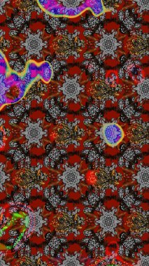 Gri ve kırmızı renkte çiçekler. Asya tekstil tarzında. Çiçek desenli çizim. Renkli Bahar Teması eskiz kalıbı. Raster illüstrasyonu. Düz Çiçek Elementleri Tasarımı.